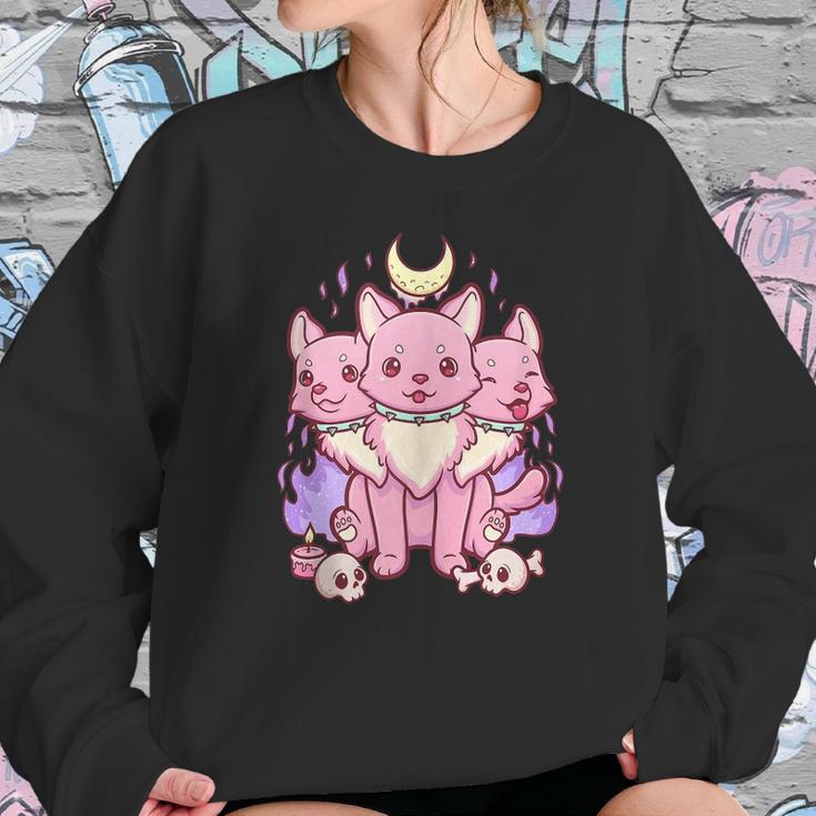 Kawaii Pastel Goth Cute Creepy 3 Headed Dog Sweatshirt Gifts for Her