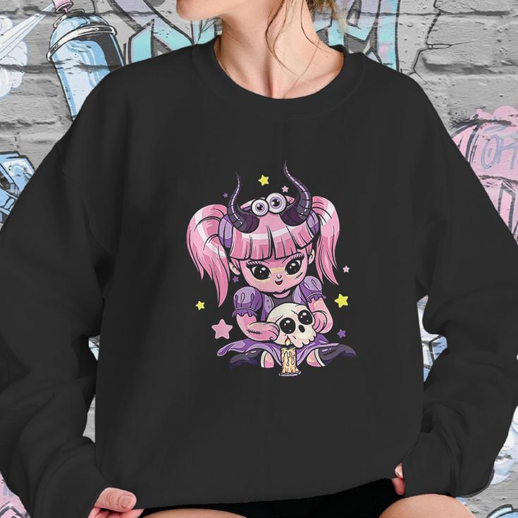 Kawaii Pastel Goth Cute Creepy Girl Skull Demon Evil Girl Sweatshirt Gifts for Her