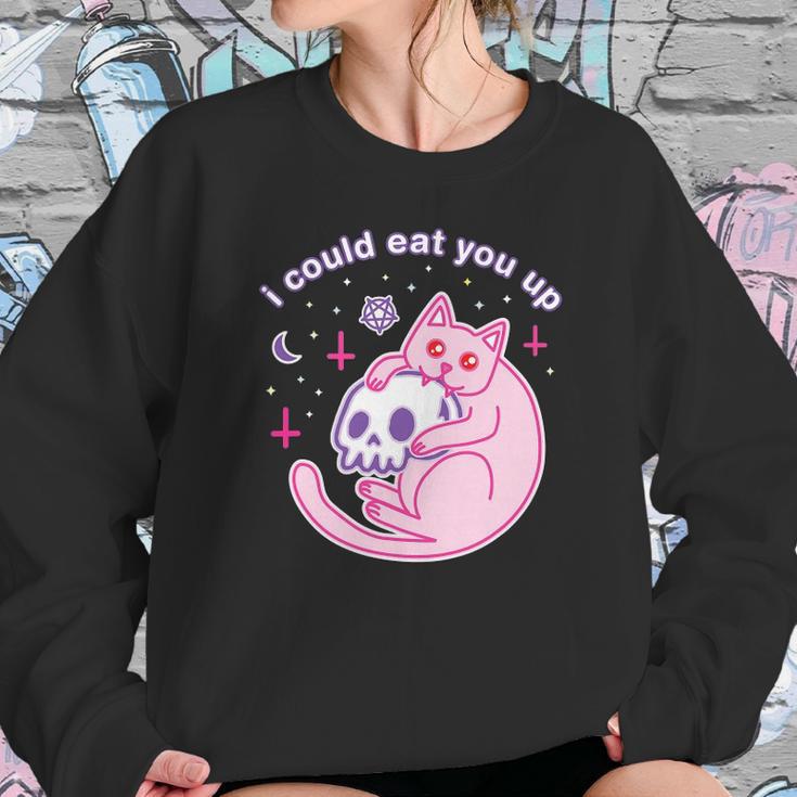 Kawaii Pastel Goth Witch Pink Devil Satan Cat Skull Moon Sweatshirt Gifts for Her