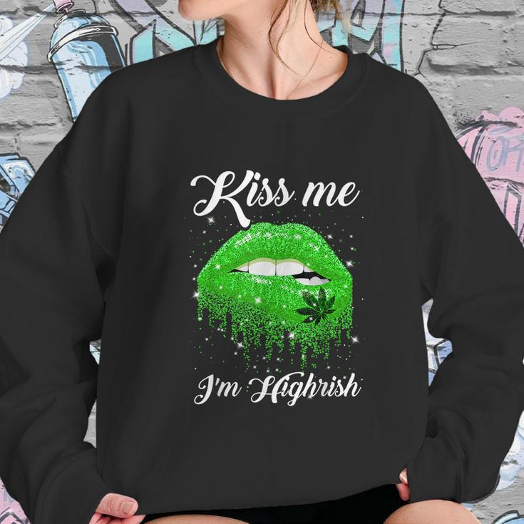 Kiss Me Im Highrish 420 Cannabis Marijuana Weed Lips Gift Graphic Design Printed Casual Daily Basic Sweatshirt Gifts for Her