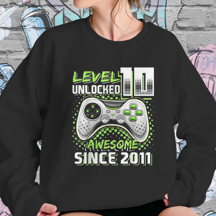 Level 10 Unlocked Awesome 2011 Video Game 10Th Birthday Gift Green Sweatshirt Gifts for Her