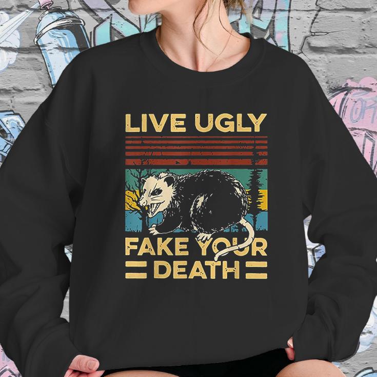 Live Ugly Fake Your Death Funny Vintage Opossum Sweatshirt Gifts for Her