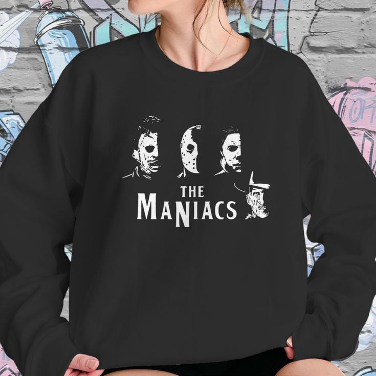 The Maniacs Features Leatherface Michael Myers Jason Voorhees And Freddy Krueger Shirt Hoodie Sweater Longsleeve T-Shirt Sweatshirt Gifts for Her