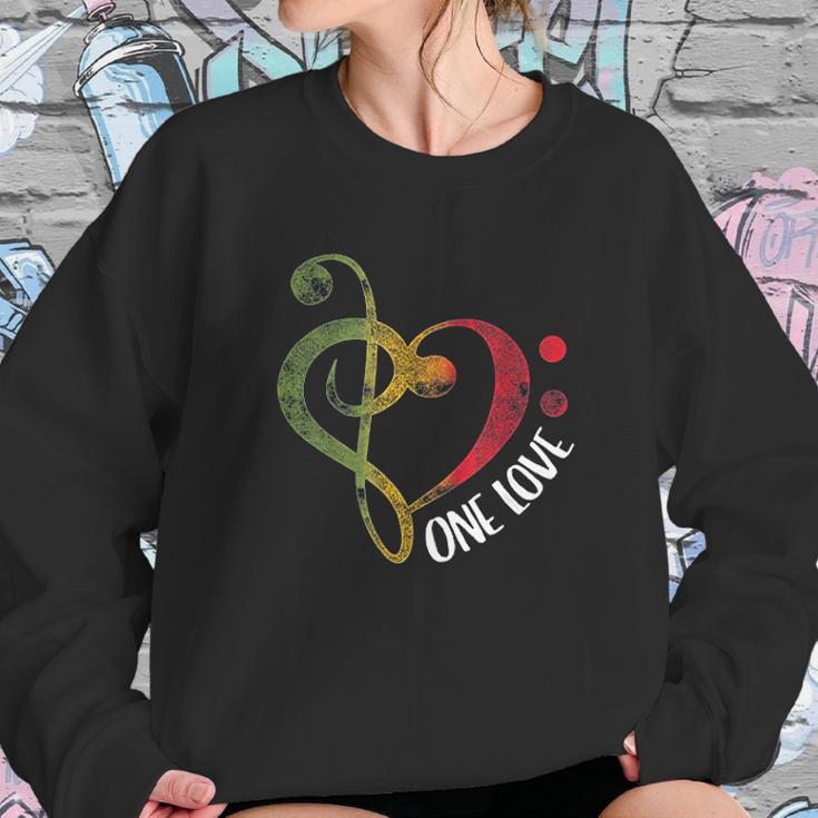 One Love Treble Bass Clef Heart Reggae Musician Sweatshirt Gifts for Her