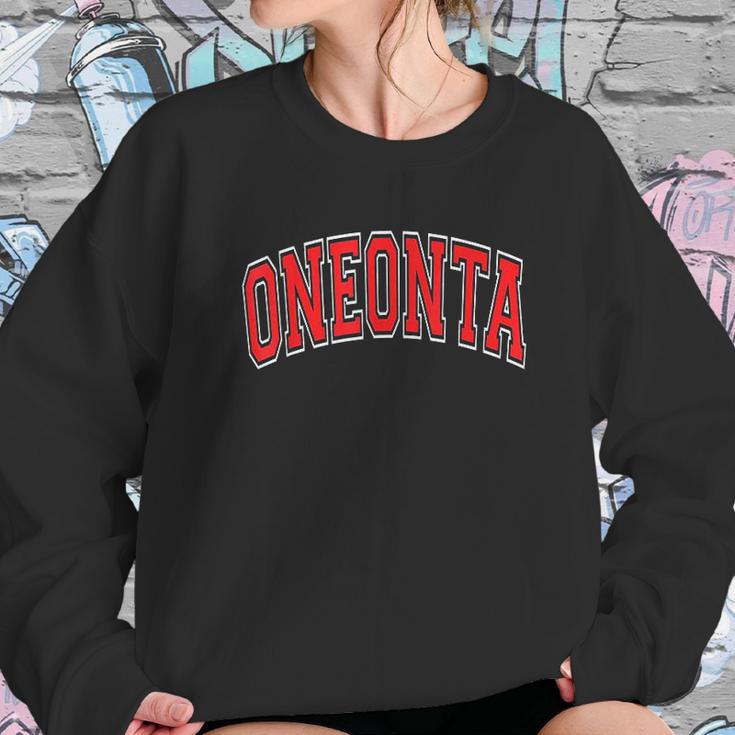 Oneonta Ny New York Varsity Style Red Text Sweatshirt Gifts for Her