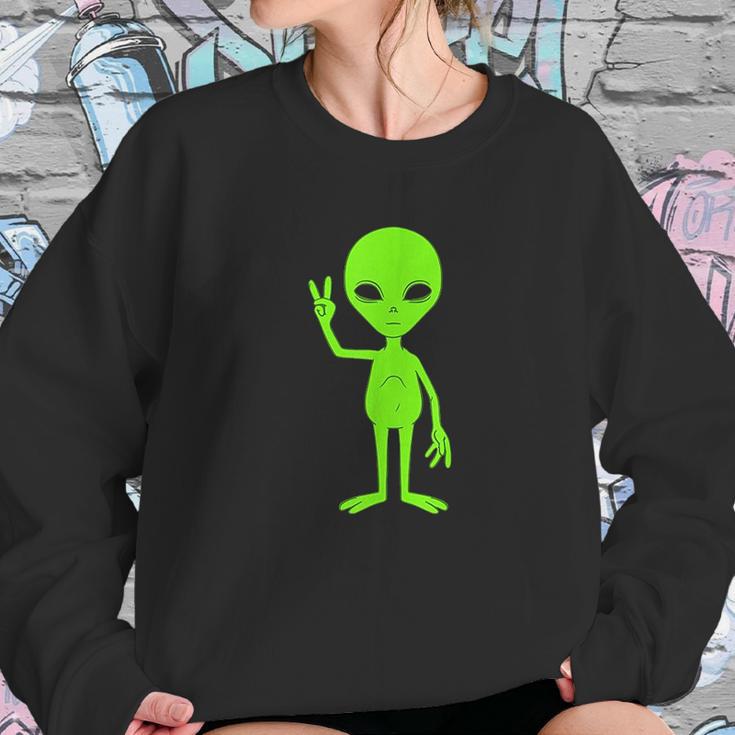 We Come In Peach Sign Hippie Green Alien Ufo Martian Sweatshirt Gifts for Her