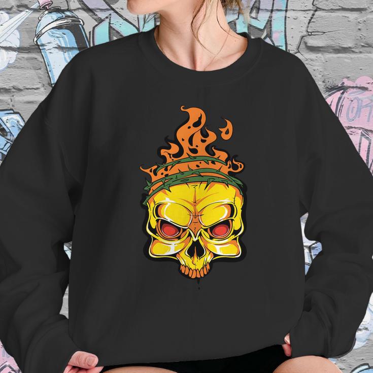 Rage Of Fire Faming Skull Creepy Skeleton Sweatshirt Gifts for Her