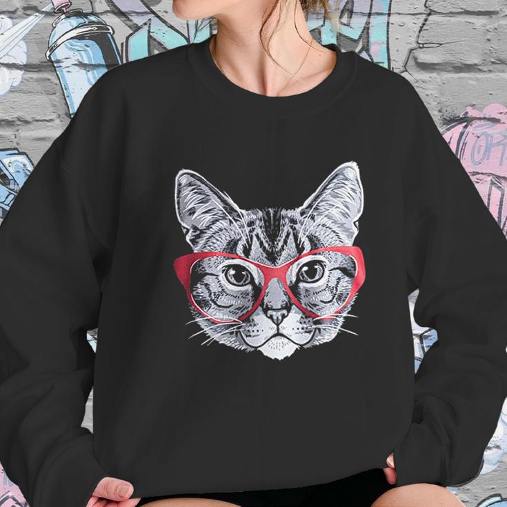 Red Linda Glasses Cat Funny Belcher Kitty Cute Humor Fun Sweatshirt Gifts for Her