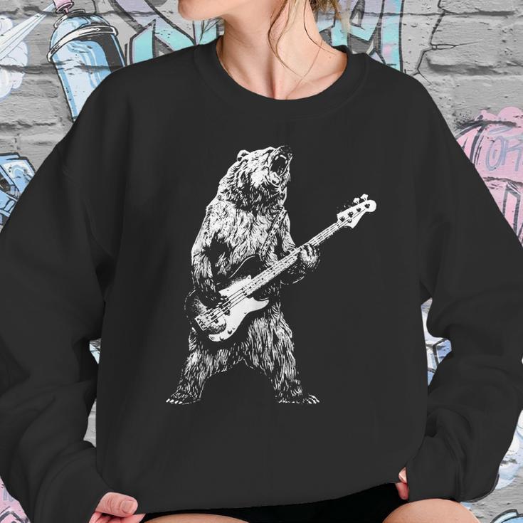 Retro Bear Playing Bass Guitar Bear Guitarist Music Lovers Sweatshirt Gifts for Her