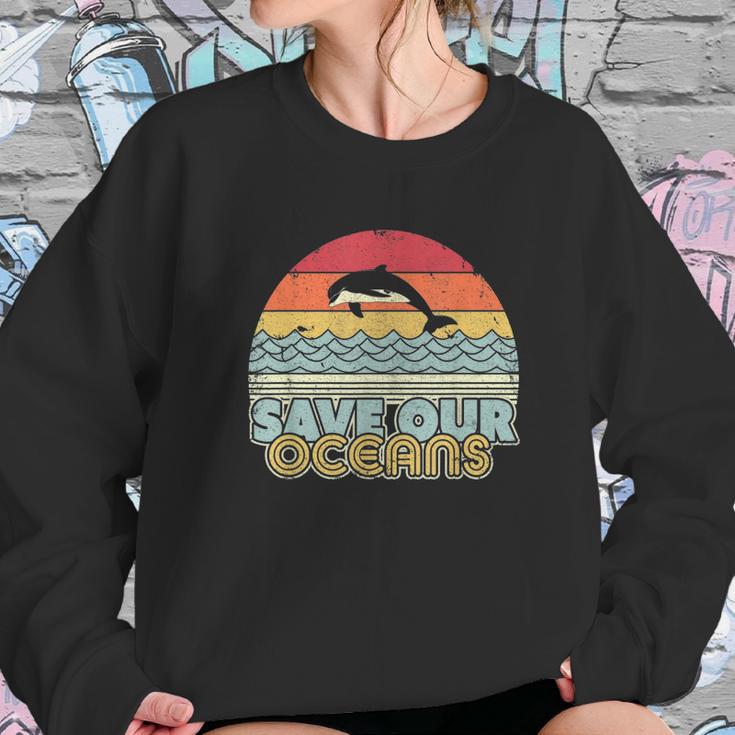 Save Our Oceans Dolphin Retro Style Climate Change Sweatshirt Gifts for Her