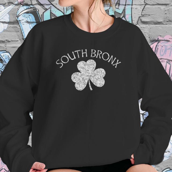 South Bronx Ny Irish Shamrock Distressed White Print Sweatshirt Gifts for Her