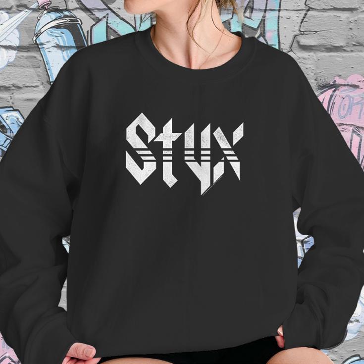 Styx 1972 American Rock Band White Distressed Logo On Black Sweatshirt Gifts for Her