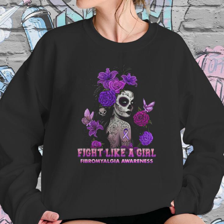 Sugar Skull Fight Like A Girl Fibromyalgia Awareness Shirt Sweatshirt Gifts for Her