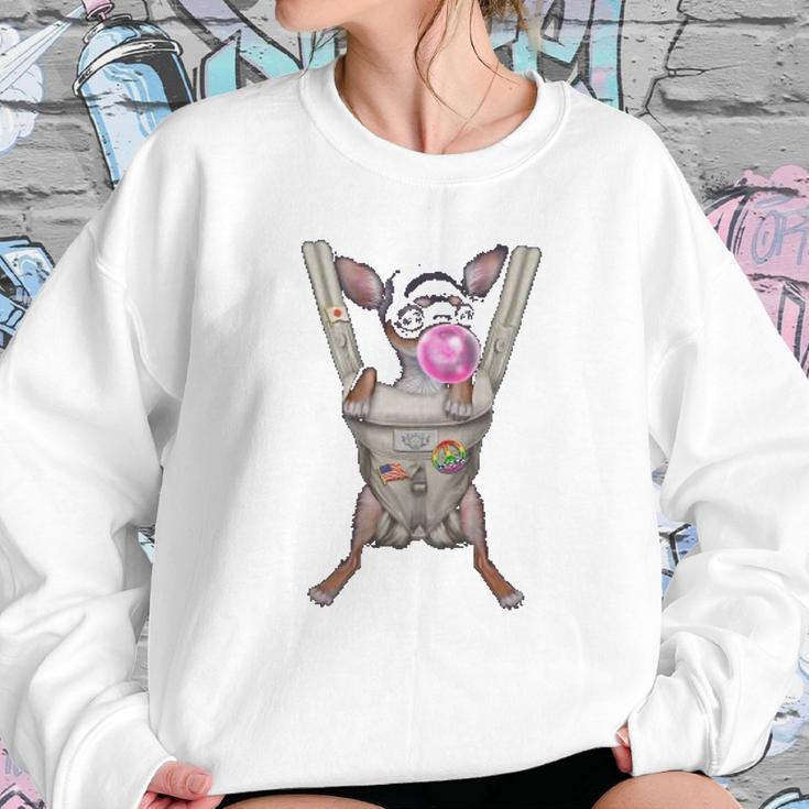 Black Chihuahua Dog In Baby Carrier With Bubble Gum Sweatshirt Gifts for Her