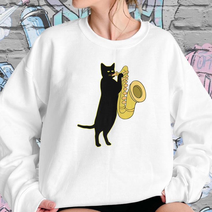 Cat Playing Saxophone Shirt Cool Wind Instrument Sax Gift Sweatshirt Gifts for Her