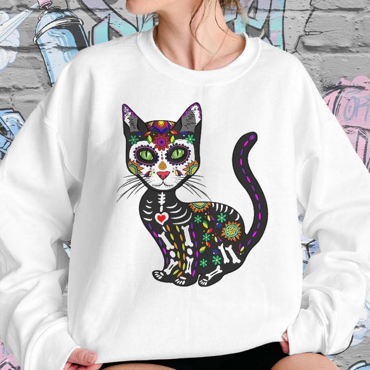 Cute Sugar Skull Mexican Cat Halloween Day Of The Dead Sweatshirt Gifts for Her