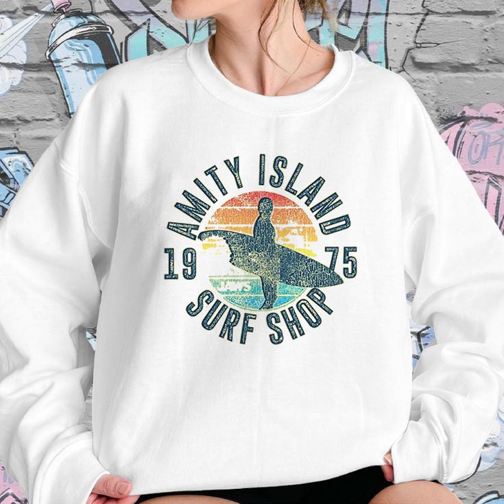 Jaws Amity Island Surf 1975 Yellow Heather Sweatshirt Gifts for Her