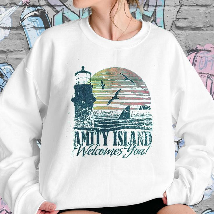 Jaws Amity Island Welcomes You Lighthouse Mahi Heather Sweatshirt Gifts for Her