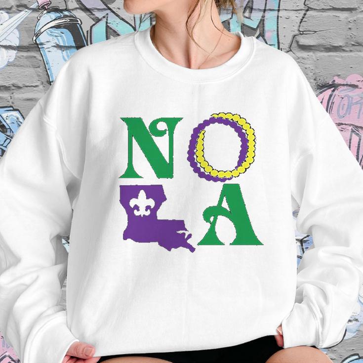 Nola New Orleans Louisiana Mardi Gras Beads Fleur De Lis Lily Sweatshirt Gifts for Her