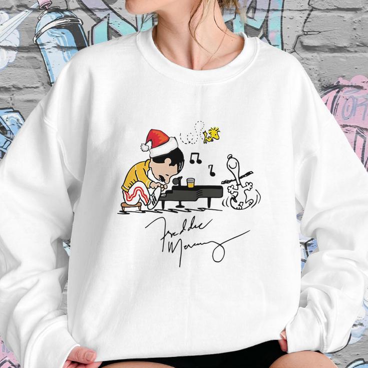 Santa Freddie Mercury Snoopy Peanuts Playing Piano Shirt Sweatshirt Gifts for Her