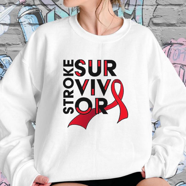 Stroke Survivor Red Ribbon Awareness Sweatshirt Gifts for Her