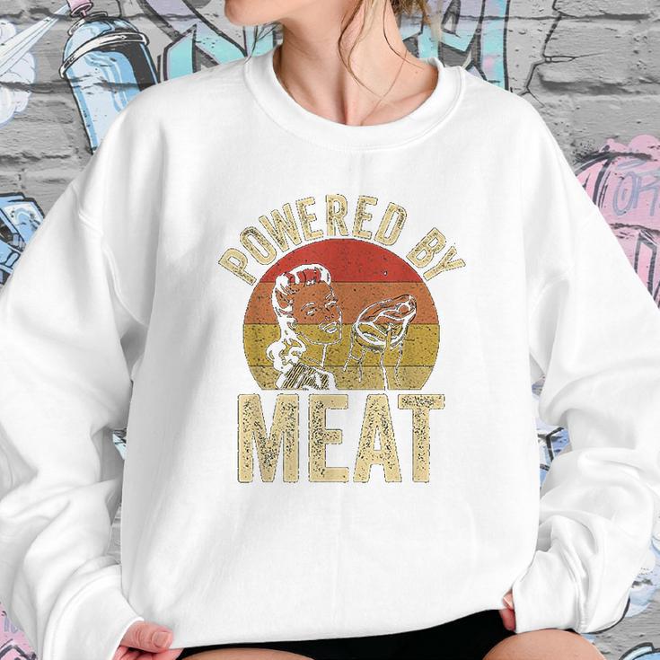 Vintage Powered By Meat Carnivore Woman Meat Eater Sweatshirt Gifts for Her