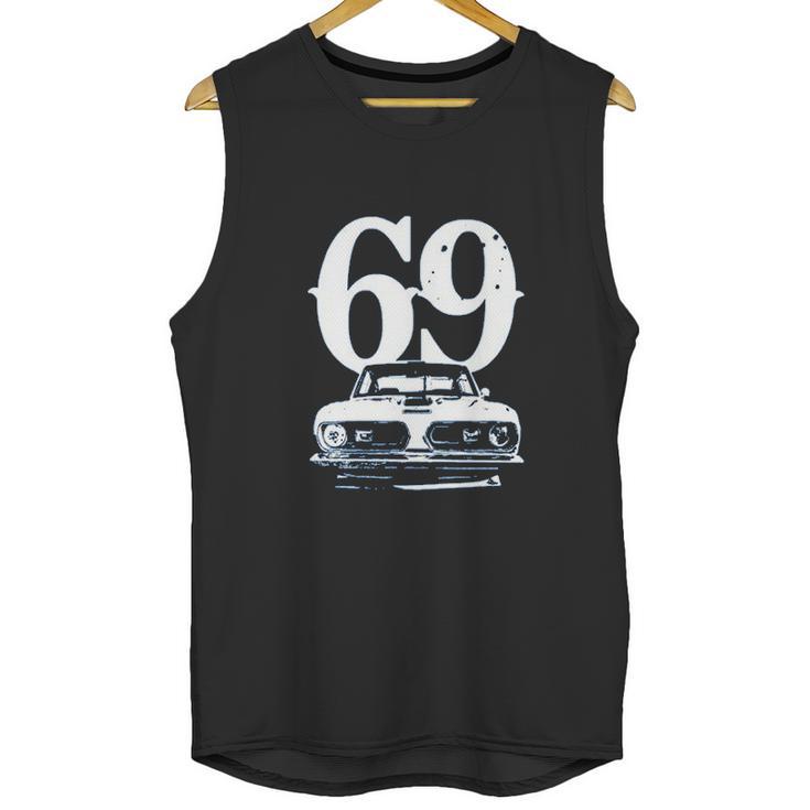 1969 Barracuda Grill View With Year Faded Look Charcoal Grey Unisex Tank Top