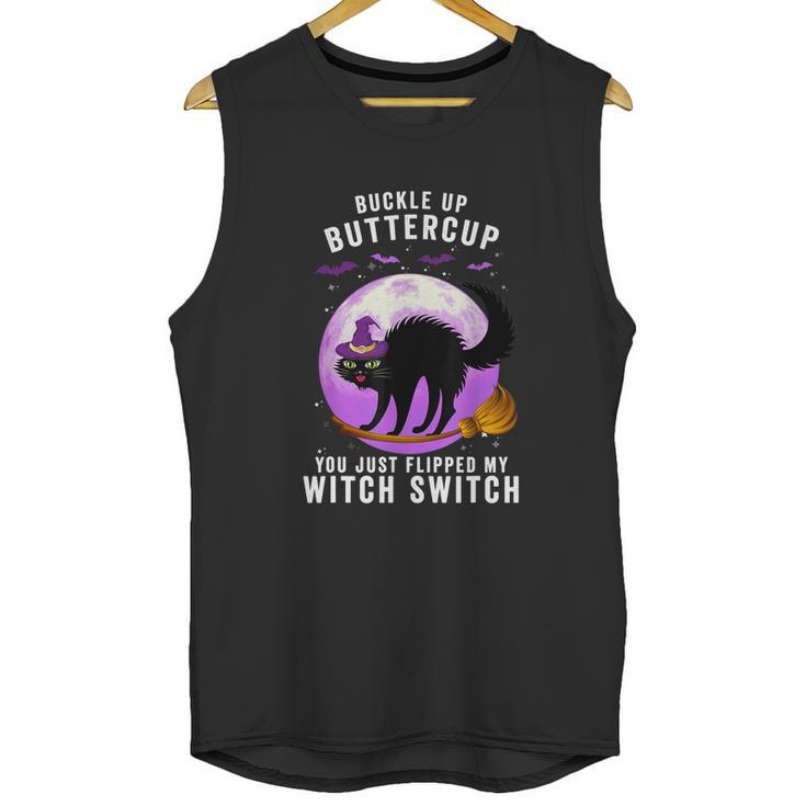 Buckle Up Buttercup Scary Halloween Black Cat Costume Witch Unisex Tank Top
