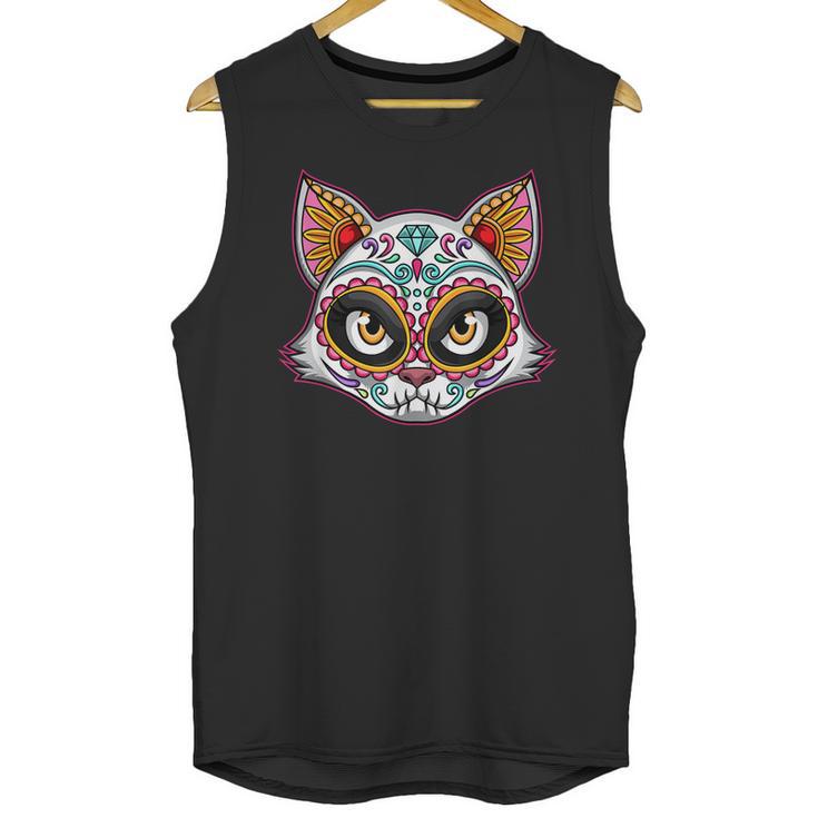 Cat Sugar Skull Funny Day Of The Dead Group Matching Unisex Tank Top