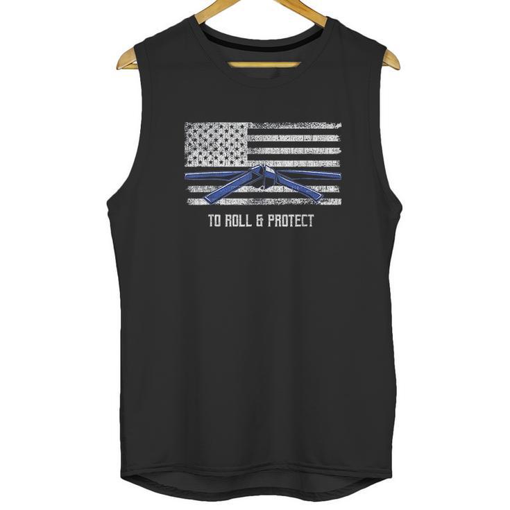 Distressed Police Thin Blue Line Jiu Jitsu Unisex Tank Top