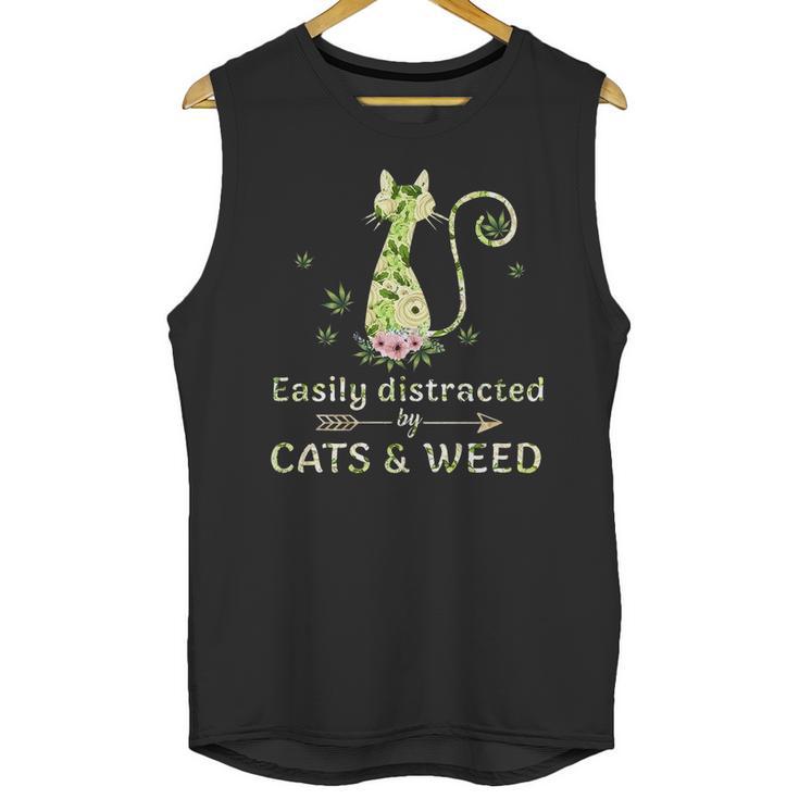 Easily Distracted By Cats And Weed Unisex Tank Top