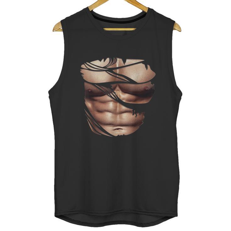 Fake Muscles Ripped Torn Chest Six Pack Abs Fitness Model Unisex Tank Top