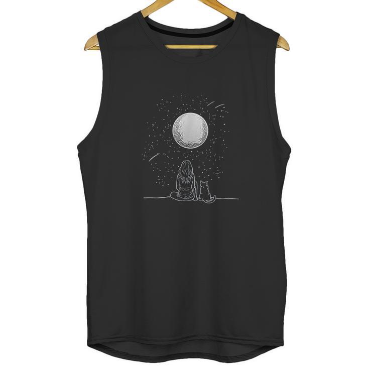 Full Moon Cat Stargazing Cool Lunar Sphere Stargazer Gift Unisex Tank Top