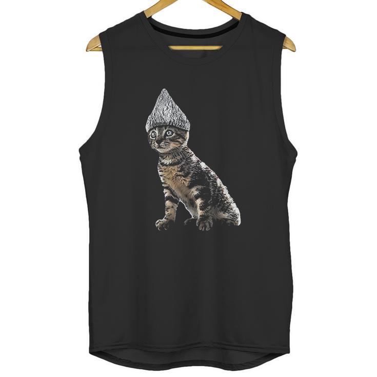 Funny Halloween Cat Tin Foil Hat Conspiracy For Men Unisex Tank Top