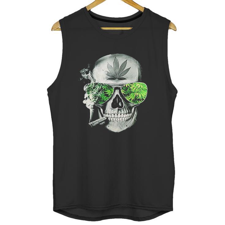 Funny Style Cannabis Marijuana Skull Mens Unisex Tank Top