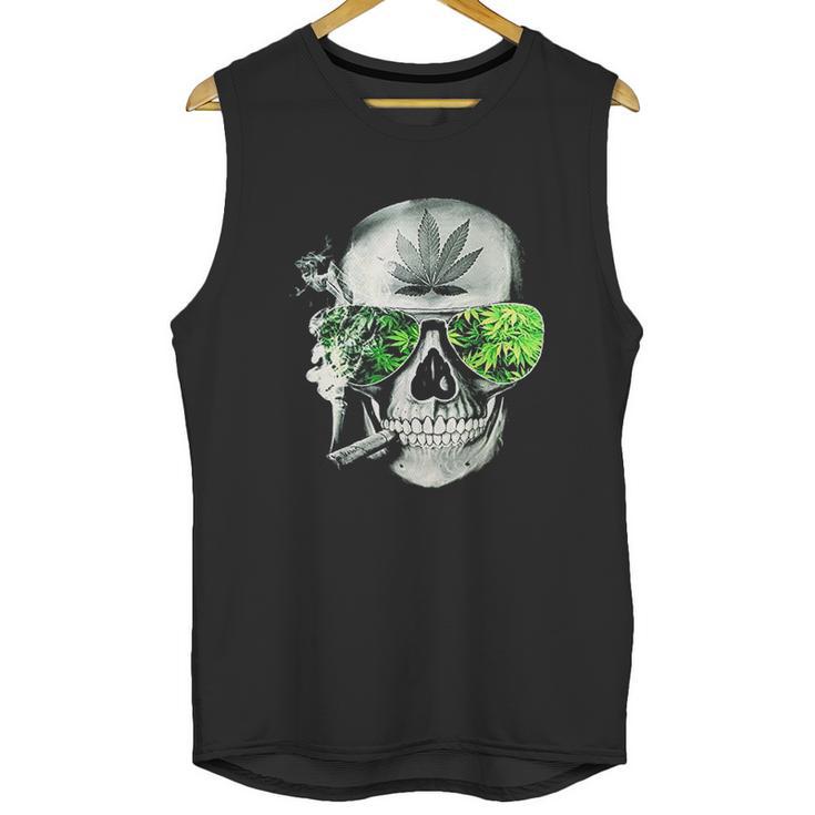 Funny Style Weed Cannabis Marijuana Smoking Skull Unisex Tank Top