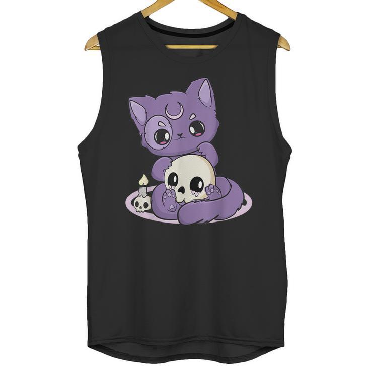 Kawaii Pastel Goth Cute Creepy Black Cat And Skull Anime Nu Unisex Tank Top