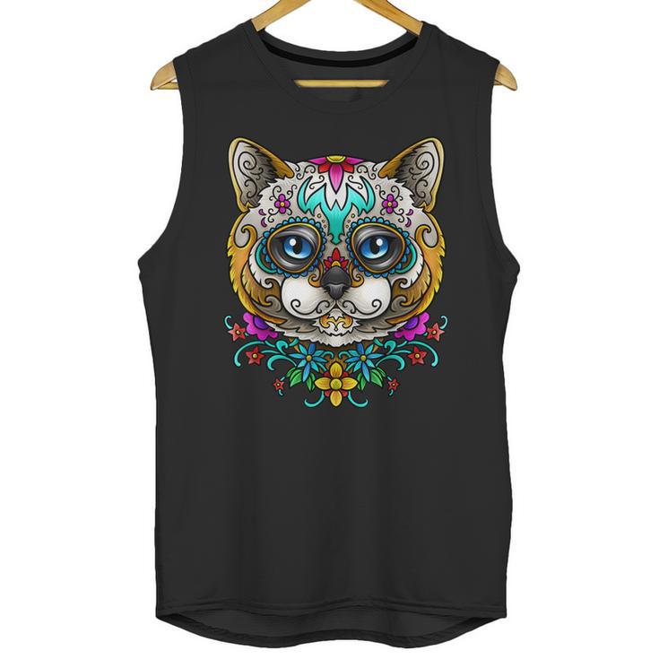 Kitty Cat Sugar Skull  Day Of The Dead Dia De Muertos Unisex Tank Top