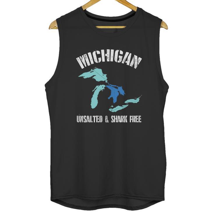 Michigan Unsalted Amp Shark Free Funny Great Lakes T-Shirt Unisex Tank Top