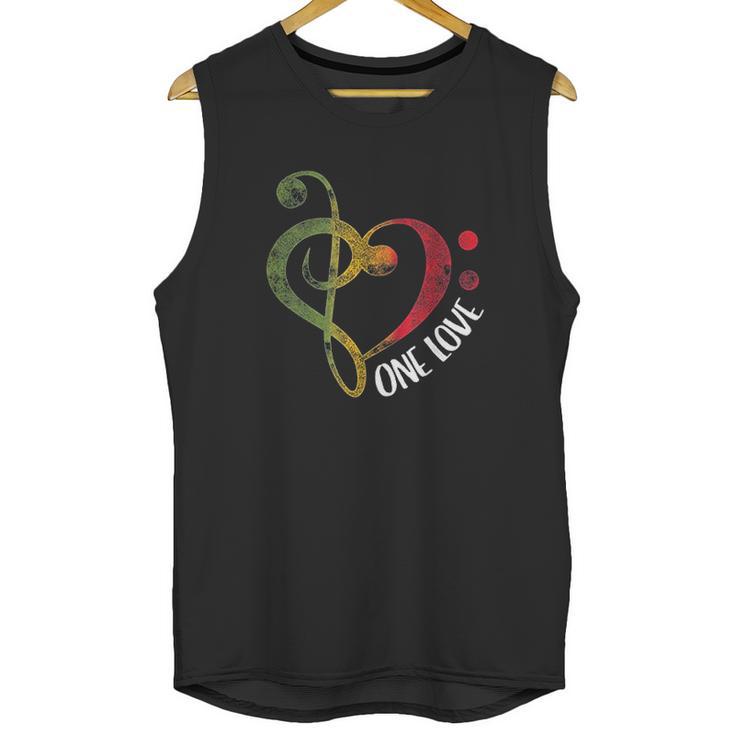 One Love Treble Bass Clef Heart Reggae Musician Unisex Tank Top