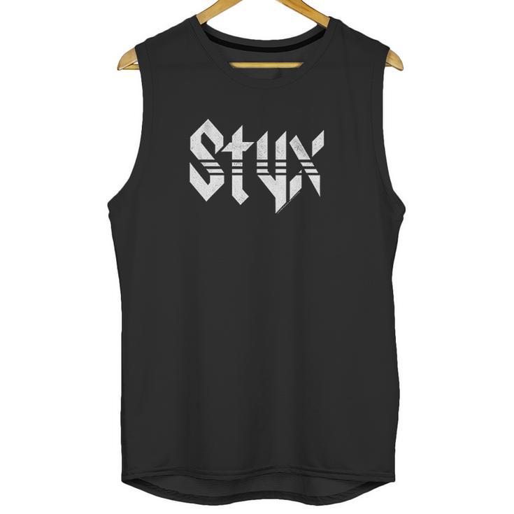 Styx 1972 American Rock Band White Distressed Logo On Black Unisex Tank Top