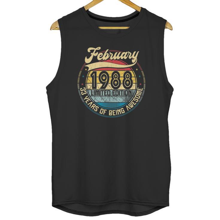 Vintage Retro February 1988 33Rd Birthday Gift 33 Years Old Unisex Tank Top