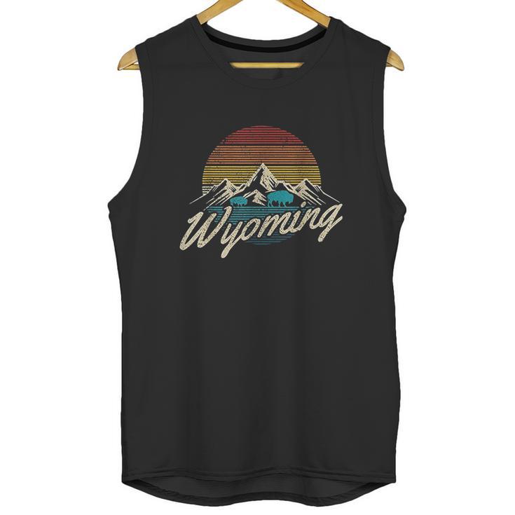 Wyoming Vintage Mountains Bison American Buffalo Unisex Tank Top