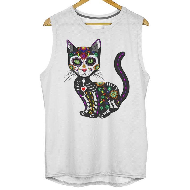 Cute Sugar Skull Mexican Cat Halloween Day Of The Dead Unisex Tank Top