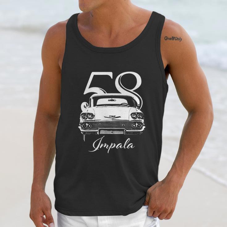 1958 Impala Grill View With Year And Model Unisex Tank Top Gifts for Her