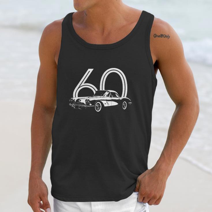 1960 Corvette Three Quarter Side View With Year Dark Color Unisex Tank Top Gifts for Her