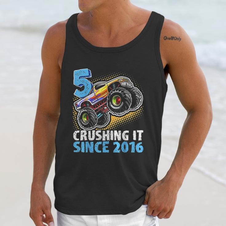 5 Crushing It Since 2016 Monster Truck 5Th Birthday Gift Boy Unisex Tank Top Gifts for Her