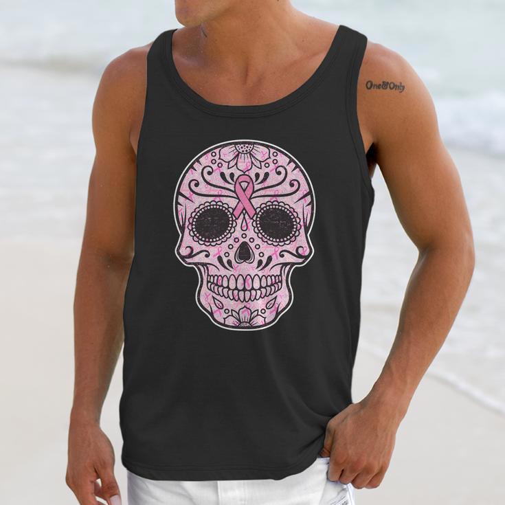 Breast Cancer Sugar Skull Day Of The Dead Dia De Los Muertos Unisex Tank Top Gifts for Her