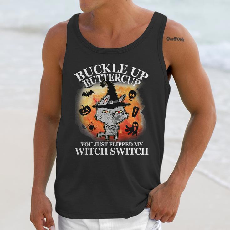 Buckle Up Buttercup You Just Flipped My Witch Switch Halloween Cat Unisex Tank Top Gifts for Her