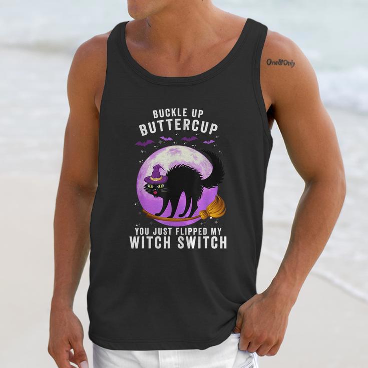 Buckle Up Buttercup Scary Halloween Black Cat Costume Witch Unisex Tank Top Gifts for Her